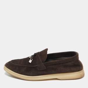Loro Piana Dark Brown Suede Summer Charms Walk Loafers Size 37.5