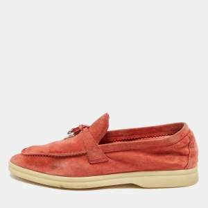 Loro Piana Pink Suede Summer Charms Walk Loafers Size 39.5