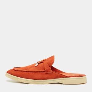 Loro Piana Orange Suede Babouche Charms Walk Mules Size 37.5