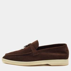 Pre Owned Loro Piana Dark Brown Suede Summer Charms Walk Loafers Size 36