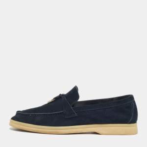 Pre Owned Loro Piana Navy Blue Suede Summer Charms Walk Loafers Size 38