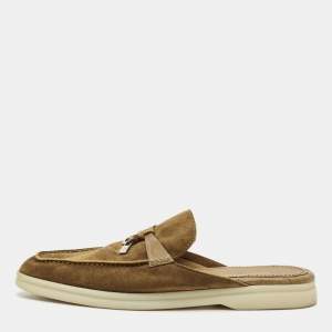 Pre Owned Loro Piana Green Crocodile Leather and Suede Babouche Charms Walk Mules Size 37