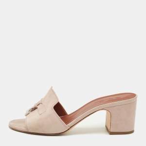 Pre Owned Loro Piana Mauve Suede Summer Charms Heel Mules Size 37