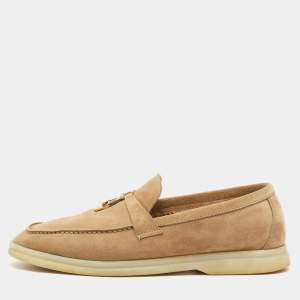 Pre Owned Loro Piana Beige Suede Summer Charms Walk Slip On Loafers Size 39