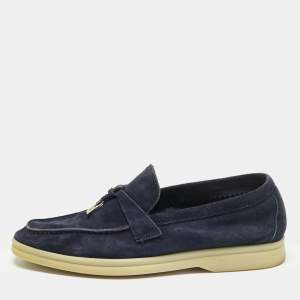Pre Owned Loro Piana Navy Blue Suede Summer Charms Walk Loafers Size 35
