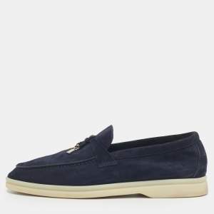 Pre Owned Loro Piana Navy Blue Suede Summer Charms Walk  Loafers Size 35.5