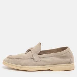 Pre Owned Loro Piana Light Beige Suede Summer Charms Walk Loafers Size 38