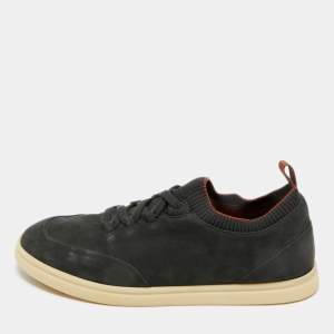 Pre Owned Loro Piana Dark Green Nubuck Leather Soho Walk Slip On Sneakers Size 41