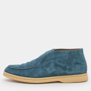 Pre Owned Loro Piana Blue Suede Open Walk Ankle Boots Size 38
