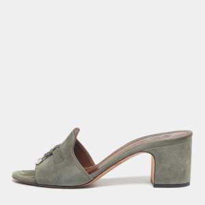 Pre Owned Loro Piana Green Suede Summer Charms Walk Slide Sandals Size 37.5
