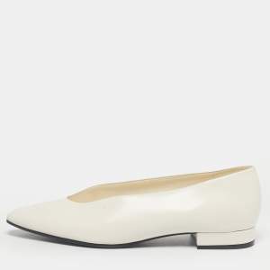 Pre Owned Loro Piana White Leather Rebecca Ballet Flats Size 38