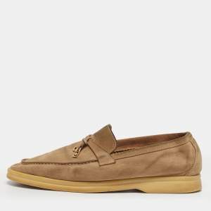 Pre Owned Loro Piana Beige Suede Summer Charms Walk Slip On Loafers Size 39