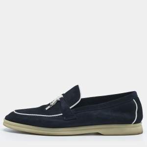 Pre Owned Loro Piana Navy Blue Suede Summer Charms Walk Loafers Size 40