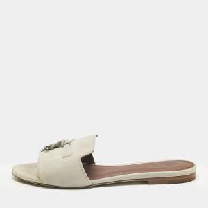 Pre Owned Loro Piana Grey Suede Summer Charms Walk Flat Slide Size 37