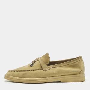 Pre Owned Loro Piana Beige Suede Summer Charms Walk Loafers Size 36.5