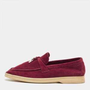 Pre Owned Loro Piana Purple Suede Summer Charms Walk Loafers Size 37