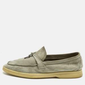 Pre Owned Loro Piana Grey Suede Summer Charms Walk Loafers Size 39.5