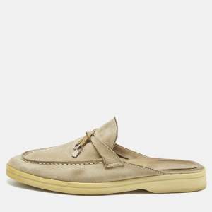 Pre Owned Loro Piana Grey Suede Babouche Charms Walk Mules Size 35.5