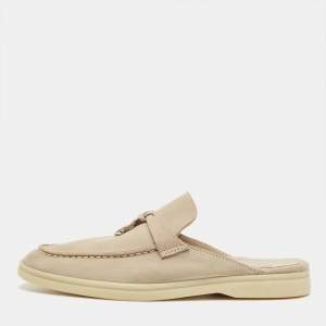 Pre Owned Loro Piana Grey Suede Babouche Charms Walk Mules Size 36