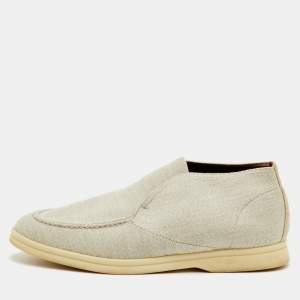 Pre Owned Loro Piana Open Walk Size 41 Light Grey Knit Fabric Ankle Length Boots