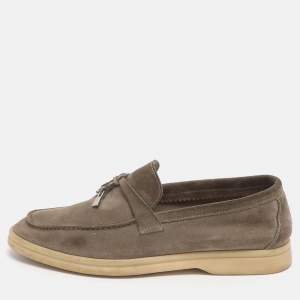 Pre Owned Loro Piana Summer Charms Walk Size 35.5 Green Suede Loafers