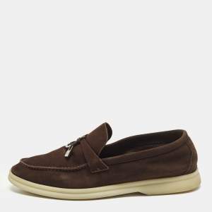 Pre Owned Loro Piana Summer Charms Walk Size 37.5 Dark Brown Suede Loafers