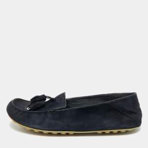 مملوكة مسبقًا Loro Piana Size 38 Navy Blue Suede Tassel Dot Sole Walk Slip On Loafers 