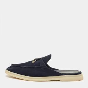 مملوكة مسبقًا Loro Piana Size 39.5 Black Suede Babouche Charms Walk Sandals 