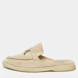 مملوكة مسبقًا Loro Piana Babouche Charms Walk Size 42 Beige Suede Flat Mules