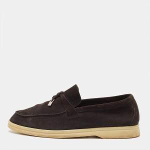 مملوكة مسبقًا حذاء لوفرز لورو بيانا صيفي شارمز ووك جلد نوبوك أسود سليب أون مقاس 37