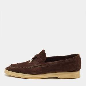 Pre Owned Loro Piana Summer Charms Walk Size 38 Brown Suede Loafers