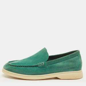 Pre Owned Loro Piana Summer Charms Walk Size 34 Green Suede Loafers