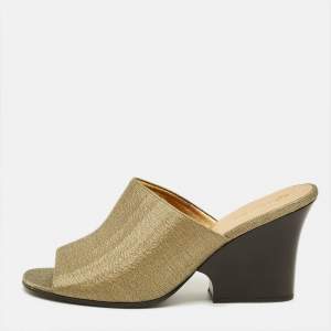 Pre Owned Loro Piana Size 39 Gold Lurex Fabric Block Heel  Mules