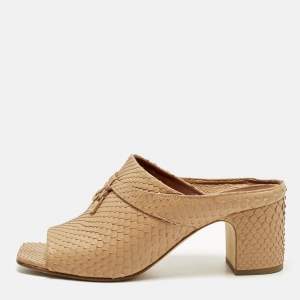 Pre Owned Loro Piana Maxi Charms Size 40 Beige Python Mules