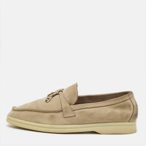مملوكة مسبقًا Loro Piana Summer Walk Size 38 Beige Suede Slip On Loafers