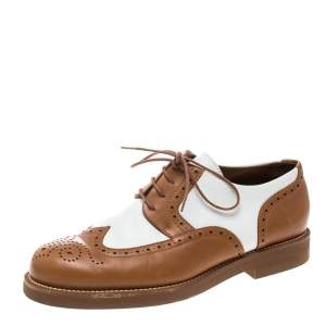 Loro Piana Two Tone Leather Round Toe Wingtip Brogue Oxfords Size 37.5