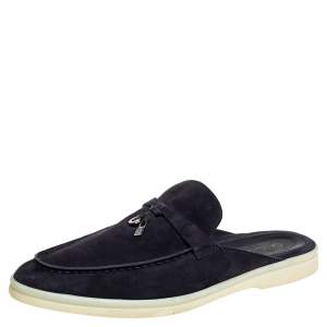 Pre Owned Loro Piana Navy Blue Suede Babouche Charms Walk Mules Size 40