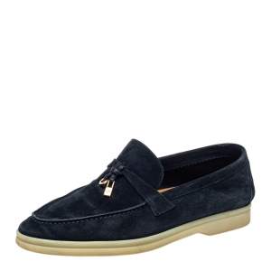 Pre Owned Loro Piana Navy Blue Suede Summer Charms Walk Slip On Loafers Size 39