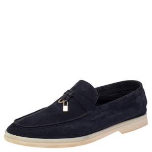 Pre Owned Loro Piana Navy Blue Suede Summer Charms Walk Slip On Loafers Size 37.5