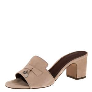 Loro Piana Beige Suede Charms Slide Sandals Size 39