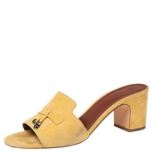 Loro Piana Yellow Suede Charms Slide Sandals Size 41