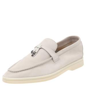 Pre Owned Loro Piana Beige Suede Summer Charms Walk Slip on Loafers Size 36
