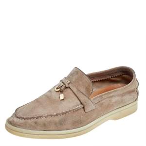 Pre Owned Loro Piana Beige Suede Summer Charms Walk Slip On Loafers Size 36.5