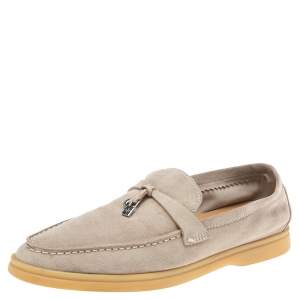 Pre Owned Loro Piana Grey Suede Summer Charms Walk Slip On Loafers Size 36