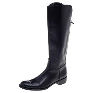 Loro Piana Black Leather Riding Knee Length Boots Size 39