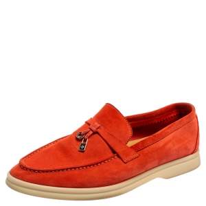 Pre Owned Loro Piana Orange Suede Summer Charms Walk Loafers Size 38.5 
