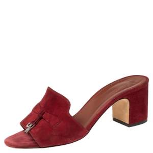 Loro Piana Burgundy Suede Charms Slide Sandals Size 38