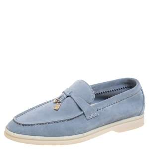 Pre Owned Loro Piana Blue Suede Summer Charms Walk Loafers Size 35.5