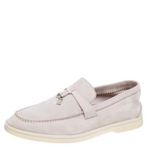 Pre Owned Loro Piana Grey Suede Summer Charms Walk Slip On Loafers Size 37