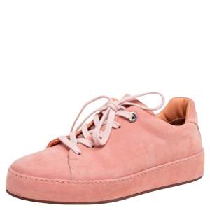 Pre Owned Loro Piana Salmon Pink Suede Nuages Low-Top Sneakers Size 36